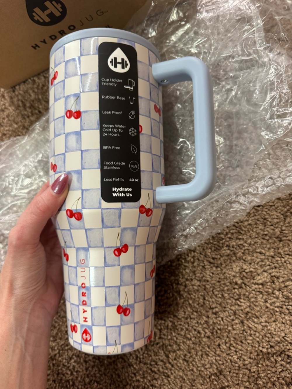 NWT Acta Hydrojug 40oz Traveler Cherry Checkers